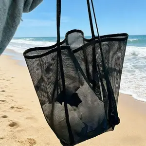 Breathable Mesh Beach Tote Bag, Reusable Large Capacity Shopping Bag, Ideal for Beach Towels, Perfect for Summer Travel