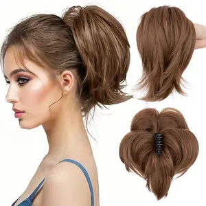 Adjustable Claw Clip Short Ponytail Extensions DIY Bendable Metals Synthetic Messy Bun Hair Piece For Women