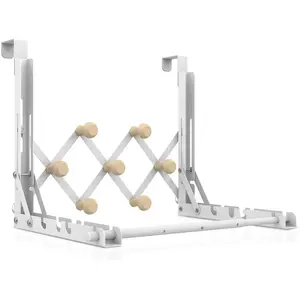Over The Door Drying Rack For Clothing - Collapsible Folding Over-door Towel Hanger Multifunctional Expandable Clothes Rod With 7 Hooks Hanging Use In Bedroom Dorm Bathroom Laundry