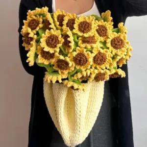 New 60cm Flower Bouquet Blanket Finished Product Crocheted Sunflower Blanket Baby Quilt Swaddle Cover for Girlfriend Nap Blanket