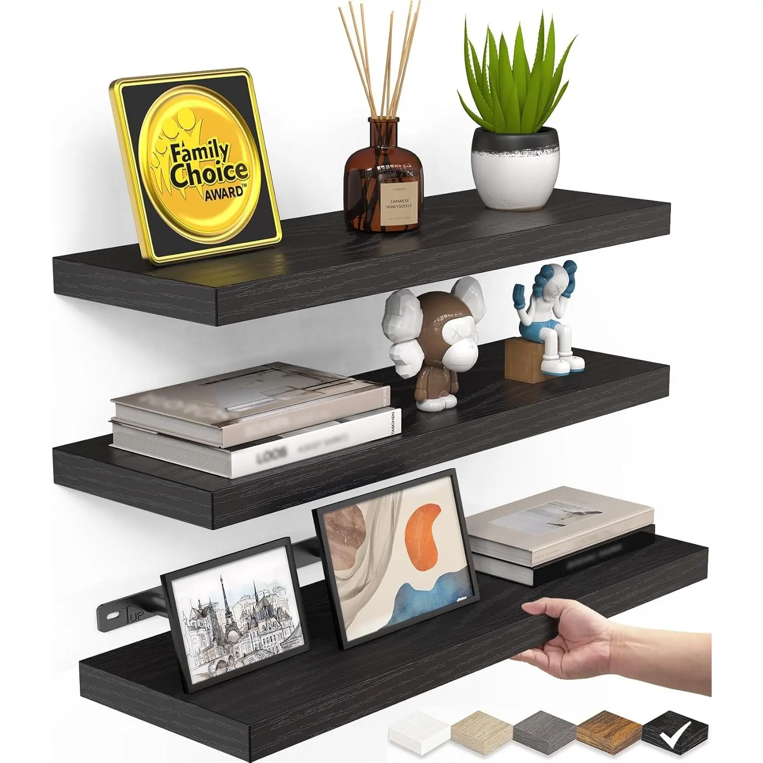 3-Piece Wall-Mounted Floating Shelf Set, Vintage Wooden Rack for Bathroom, Bedroom, Living Room, Kitchen, Apartment Bathroom Decor, Aesthetic Bathroom Decor, Bathroom Decorations, Load Capacity 22 Lbs, 15.7 Inches