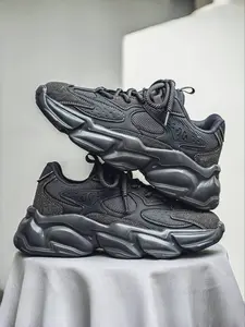 Men's Sporty Sneakers High Elastic Thick Sole, Breathable PU Leather & Mesh Upper, Unique Pattern Design, All Seasons Casual Wear