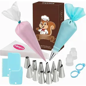 Piping Bags and Tips Set, 120 count Cake Decorating Kit with 100 Disposable Piping Bags,  Icing Bag, Frosting Tips, Couplers, Cake Scrapers, Cupcake Decorating Supplies