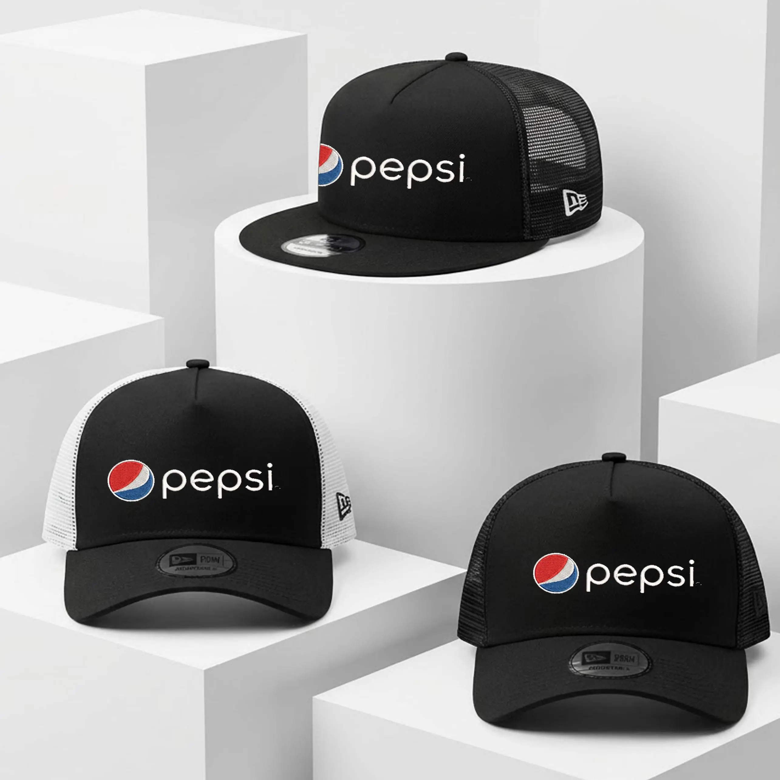 Pepsi Snapback Hat, New Era 9FIFTY Trucker Cap, Embroidered Soda Logo Mesh Back Hat, Retro Beverage Gift for Him, Vintage Embroidered Baseball Cap