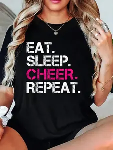 100% Cotton T-shirts Eat Sleep Cheer Repeat Cheerleading TShirt Cheerleader Gifts T-Shirt