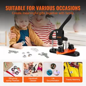 VEVOR Button Maker Machine, 0.98 inch/25mm Pin Maker with 500pcs Button Parts, Button Maker with Panda Magic Book, Ergonomic Arc Handle Punch Press Kit, For Children DIY Gifts and Christmas