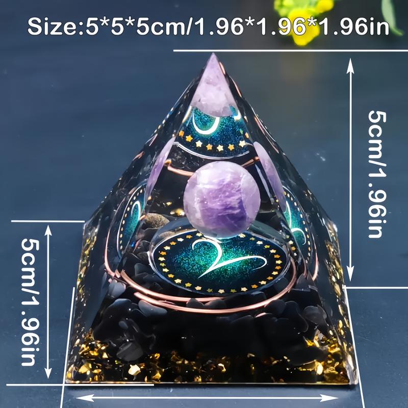 Orgone 12 Constellation Crystal Pyramid - Amethyst & Obsidian Mineral Art | Zodiac-Inspired Desk Focus Decor resin decoration craft soft flame lighter 3d  fidget  star