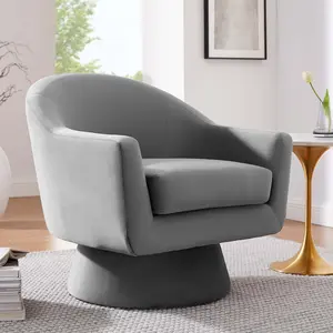 Modway Astral Performance Velvet Fabric and Wood Swivel Chair in Gray