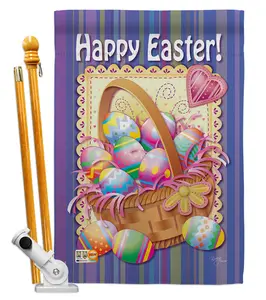 Breeze Decor BD-EA-HS-103040-IP-BO-D-US11-BD 28 x 40 in. Easter Basket Spring Impressions Decorative Vertical Double Sided House Flag Set with Pole Bracket & Hardware