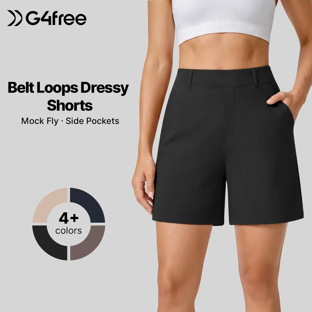 G4Free Women's EverGoing Dressy Casual Shorts with Pockets, 5" Belt Loops - Womenswear Bottoms