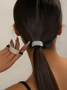2pcs Shiny Crystal Rhinestone Stretchy Ponytail Holder, Sturdy Elastic Band Adds Fashionable Sparkle To Hairstyle, Hair Bobble, Hair Tie ,Hair Accessories, Ponytail Holders, Hair Elastics, Hair Rubber Bands, Hair Bobbles ,Hair Rope Hairbands