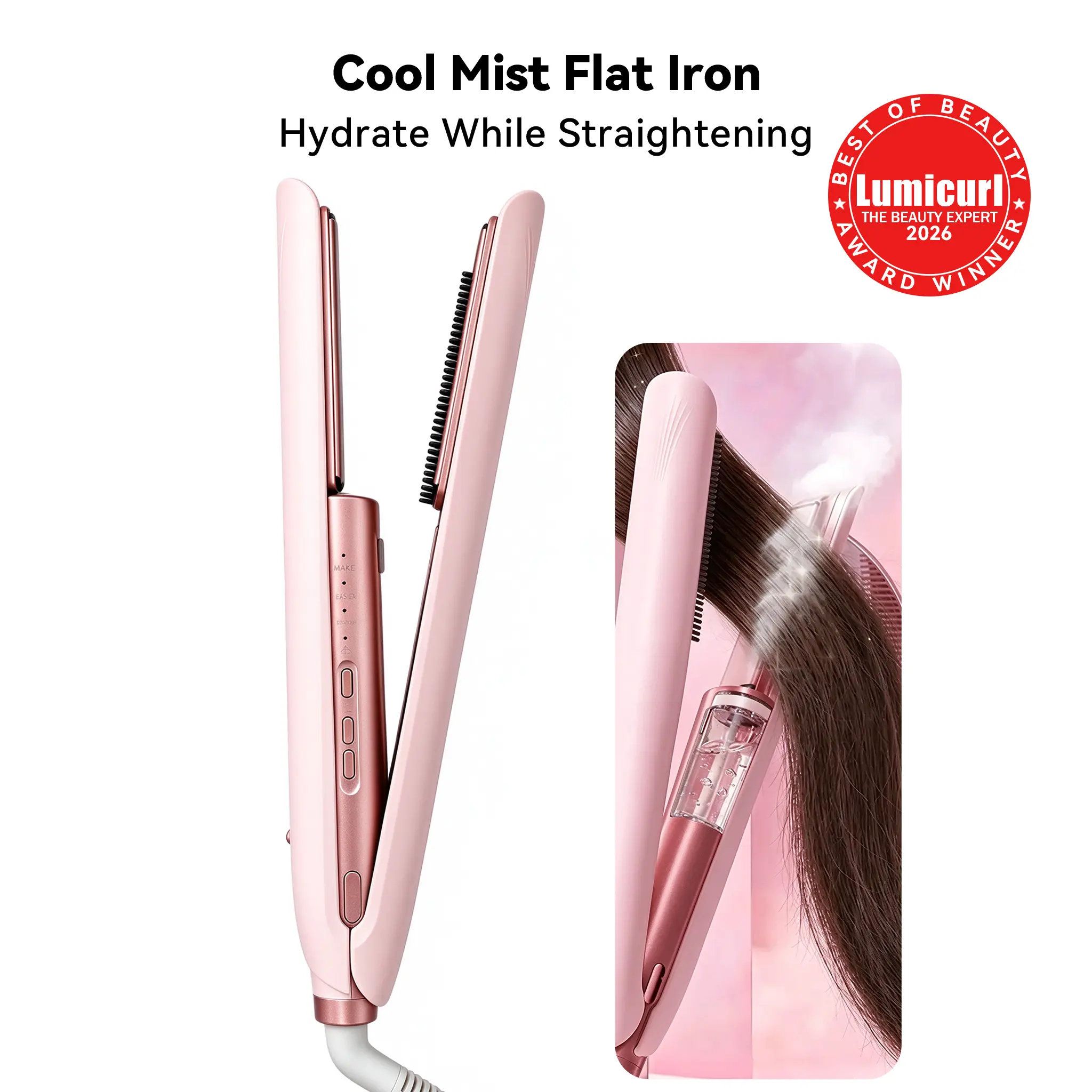 Professional Ionic Mist Ceramic Precision Flat Iron - Fast-Heating Smoothing Hair Styler, Anti-Scald Straightener for Frizz Control with Usage Guide