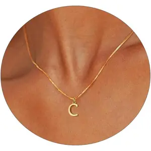 Gold Initial Necklaces for Women,Dainty 14k Gold Plated Letter Necklaces Cute Tiny A-Z Letter Pendant Necklace Trendy Simple Waterproof Box Chain Necklace Personalized Monogram Name Necklace for Delicate Jewelry Gift