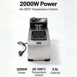 2000W 3.5L Electric Deep Fryer, Stainless Steel Commercial Grade Fryer with Basket & Lid for Home Kitchen Restaurant, Perfect for French Fries, Chicken, Donuts
