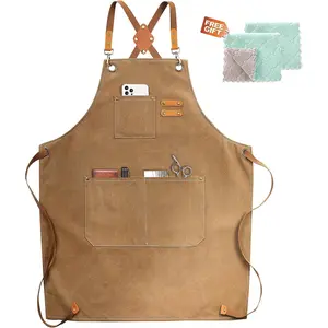 Chef Apron, Cotton Canvas Cross  Apron with Pockets for Women and Men,Adjustable Strap and Large Pockets Apron,Kitchen Cooking Baking Bib Apron