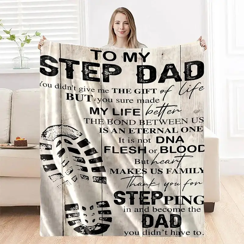 Shoe Print & Letter Pattern Soft Blanket, Skin-friendly Casual Soft Throw Gift for Dad, Bedroom Accessories All Season Blanket, Christmas Gift Ideas,