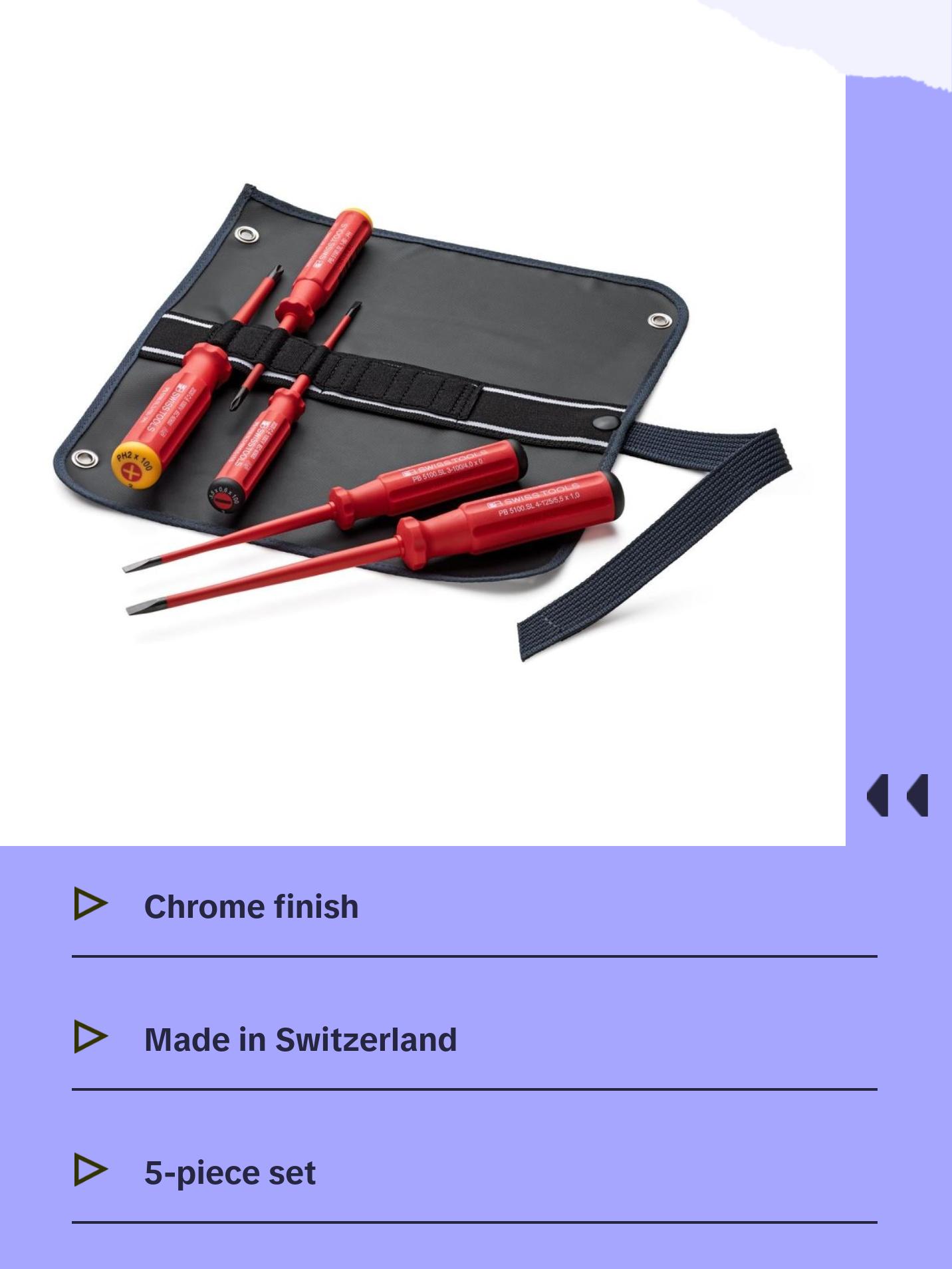 PB Swiss PB 5542.SU SL GY Screwdriver Set Slotted/Phillips in Roll-Up Case with Classic VDE Handle, 5 Pcs