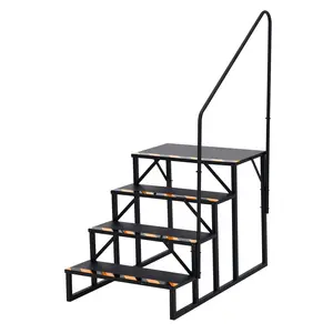 Garvee 4 Step RV Stairs with Handrail - Portable Hot Tub Steps & Outdoor Ladder for Camper, Trailer, Mobile Home | Non-Slip Tread