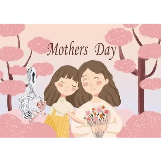 Mom Charm Compatible with Pandora Bracelet Women Rose Gold Flower Love Heart Dangle Mother Bead from Daughter Son Birthday