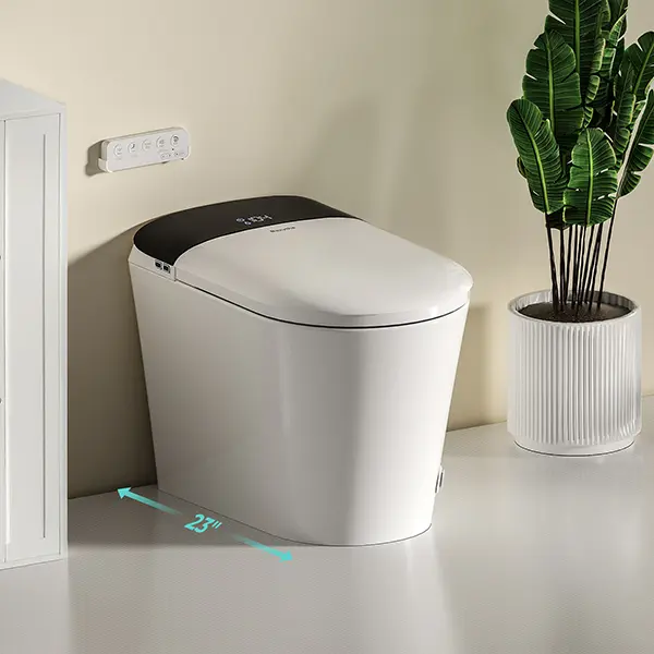 Smart Compact Toilet for Small Bathroom, 23" Depth Shallow Toilet with Foam Shield Auto Open/Close Lid, 12" Rough In, Built-in Tank, Heated Seat Foot Sensor Flush One-Piece (ZY695A Mini)