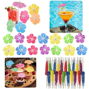 10/200PCS Hawaiian Paper Umbrella Cocktail Picks for Summer Tropical Birthday Party Decoration Cupcake Toppers Party Deocr