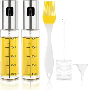 2 Pack Oil Sprayer for Cooking, Glass Oil Mister 100 ML Cooking Oil Sprayer with Brush Oil Dispenser Oil Spray Bottle for Kitchen, Air Fryer, Grilling and BBQ