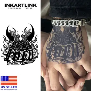 INKARTLINK Tattoo Tech, 2 Sheets Medium Semi Permanent Tattoo, Adult Art Design Temporary Tattoos, Lasts 1-2 Weeks, Waterproof, Realistic Look, No Adhesive, No Reflection (Bull Demon Design)