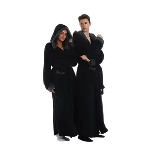 New autumn–winter lazy blanket, hooded home robe, cute animal print, long-sleeve thick couple’s bathrobe, outdoor cold-proof garment