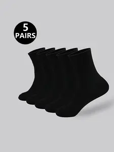 5/10 pairs Men's and Women's Black and White Business Soft Fitted Autumn/Winter Solid Casual Elastic Socks