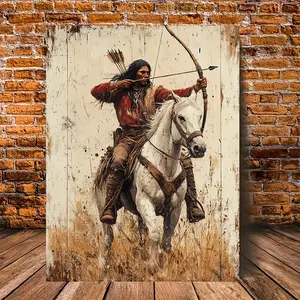 1pc Native Warrior Riding Canvas Art - Native Tones Bohemian and Southwest Home Decor, 12x16inch Western Tribal Design, Vintage Wall Art with Wooden Frame, Detailed Horse Painting, Suitable for Living Room, Bedroom, Office, Native Home Decor