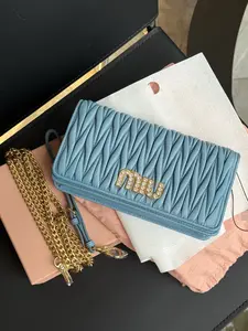 Pre-owned miu miu Blue Crystal Buckle WOC Chain Wallet