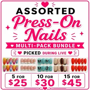 Acrylic Press On Nails Assorted Multi-Pack Bundle - 5/10/15 Pcs Custom Choice, Live Selection, Mix-and-Match for Nail Art Design, Acrylic Press Ons