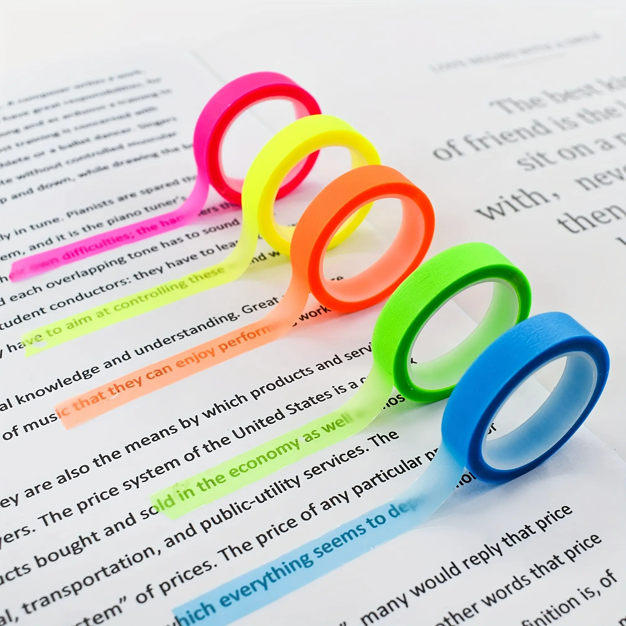5 rolls of highlighter tape, Self Adhesive clear marker stickers, removable macaron fluorescent labels for reading lessons
