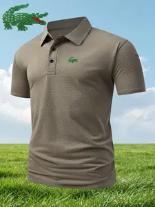 Aq4986 Crocodile Print Men's Polo Shirt, Golf Polo Shirts, Fitted Casual Style, Breathable and Comfortable, All-Season Wear, High-Quality Endurance, Golf Sports Wear