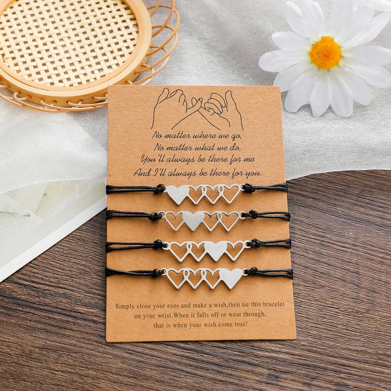 4 PCS Heart-shaped Matching Bracelets for Best Friend Family Women Mens