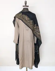 Winter Kurta Set with Embroidered Kashmiri-Style Shawl