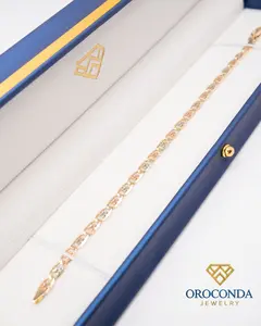 Oroconda Jewelry 14k Gold Valentina Bracelet With Flower Design 3-Tone Polished Radiant Finish Elegant Feminine Timeless Accessory