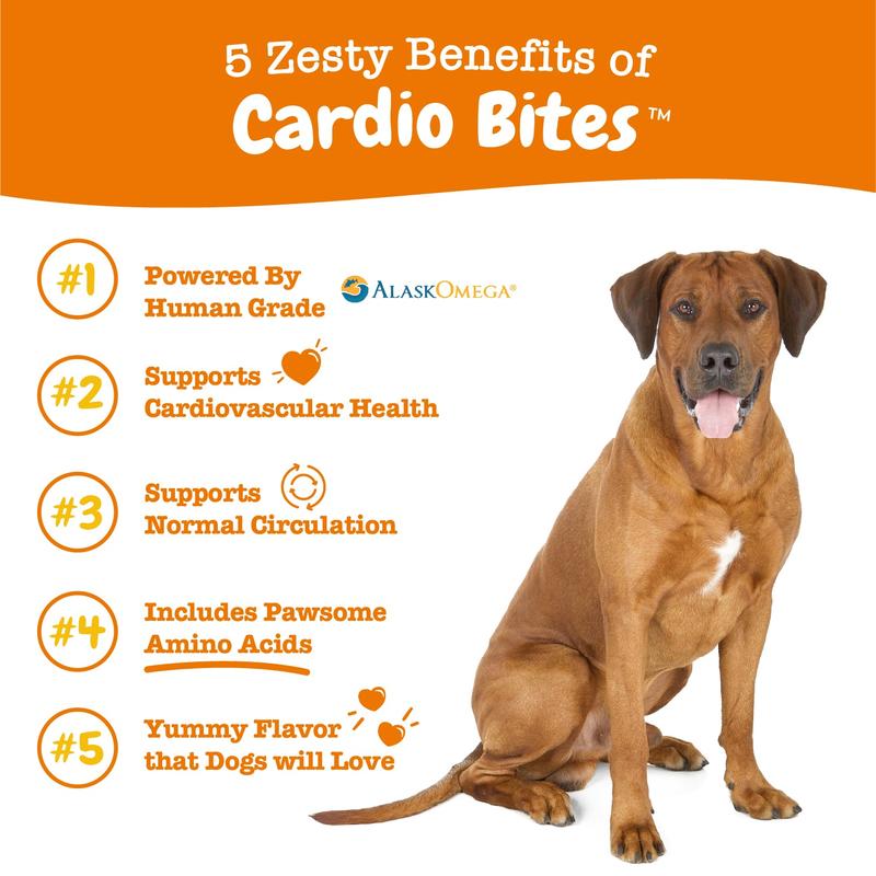 Zesty Paws Cardio Bites for Dogs, Cardiovascular Health and Circulation Support Supplement for Dogs, Omega 3 Fatty Acid Fish Oil Soft Chew Pet Treats