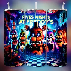 Fives Nights At Freddy 20 oz Tumbler - BPA Free, stainless steel, Leak proof, durable, with clear lid