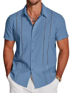 COOFANDY C Men's Cubn Guayabera Shirt Short Sleeve Button Down Shirts Casual Summer Beach Linen Shirts Menswear Soft Shortsleeve Tops