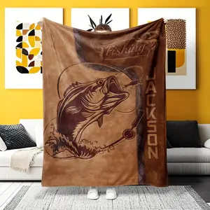 Vintage Fishing Flannel Blanket: Perfect for home cozying, office napping, and camping warmth! Unique bass fishing design + soft skin-friendly flannel, warm & practical with outdoor style, adding a cool angler vibe to daily life.