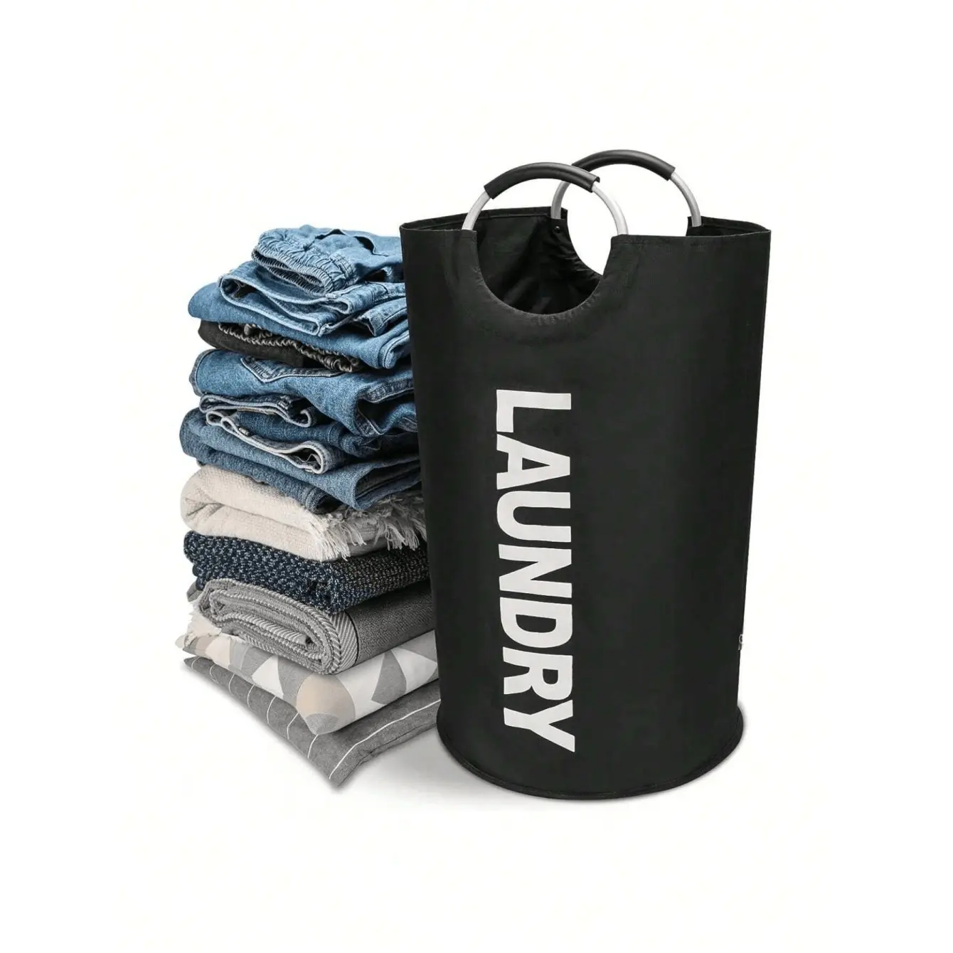 1pc 90L Extra Large Collapsible Laundry Basket, Foldable Standalone Tall Laundry Hamper with Handles, Versatile Clothes Storage Bag for Bathroom, Bedroom & Dorm, Laundry Bin