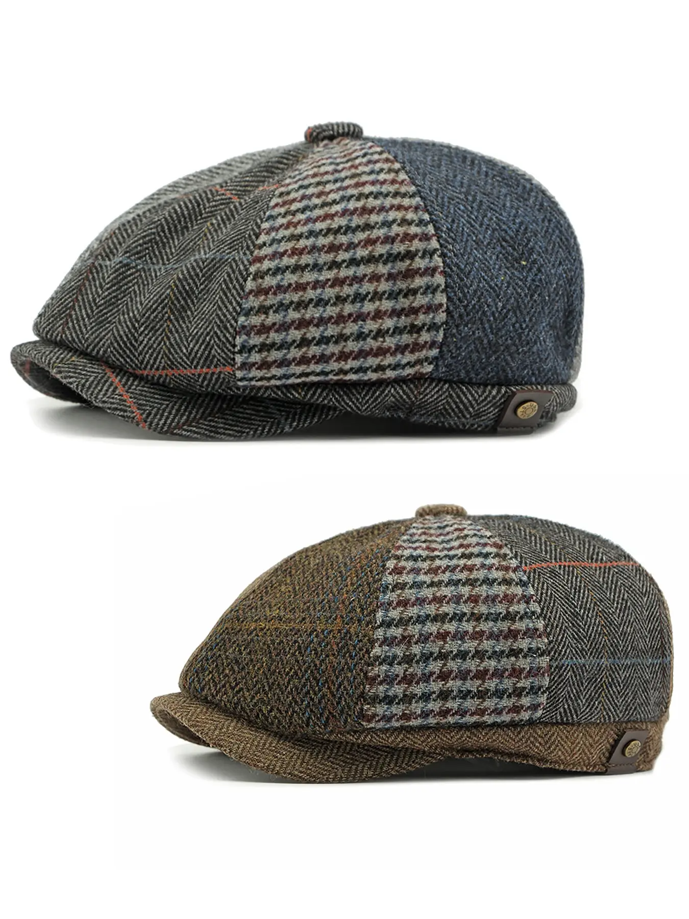 Fashion 2 Pack Newsboy Cap for Men Adjustable Herringbone Tweed Wool Hats Blend Flat Cap Ivy Cabbie Driving Hat