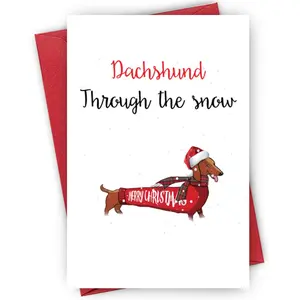 Dachshund Dog Design Christmas Card with Envelope, 1/3/5 Counts Funny Humor Greeting Card, Birthday Gift, Gift Cards, Christmas Gifts