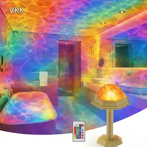 VKK USB 2 Scene Ocean Wave & 3D Water Ripple Projector Light 16-Color Round Lamp with Remote Control Wireless Rechargeable Dimming for Bathroom Bedroom Living Room Study Relaxation & Romantic Night Ambience TikTokShopHolidayHaul