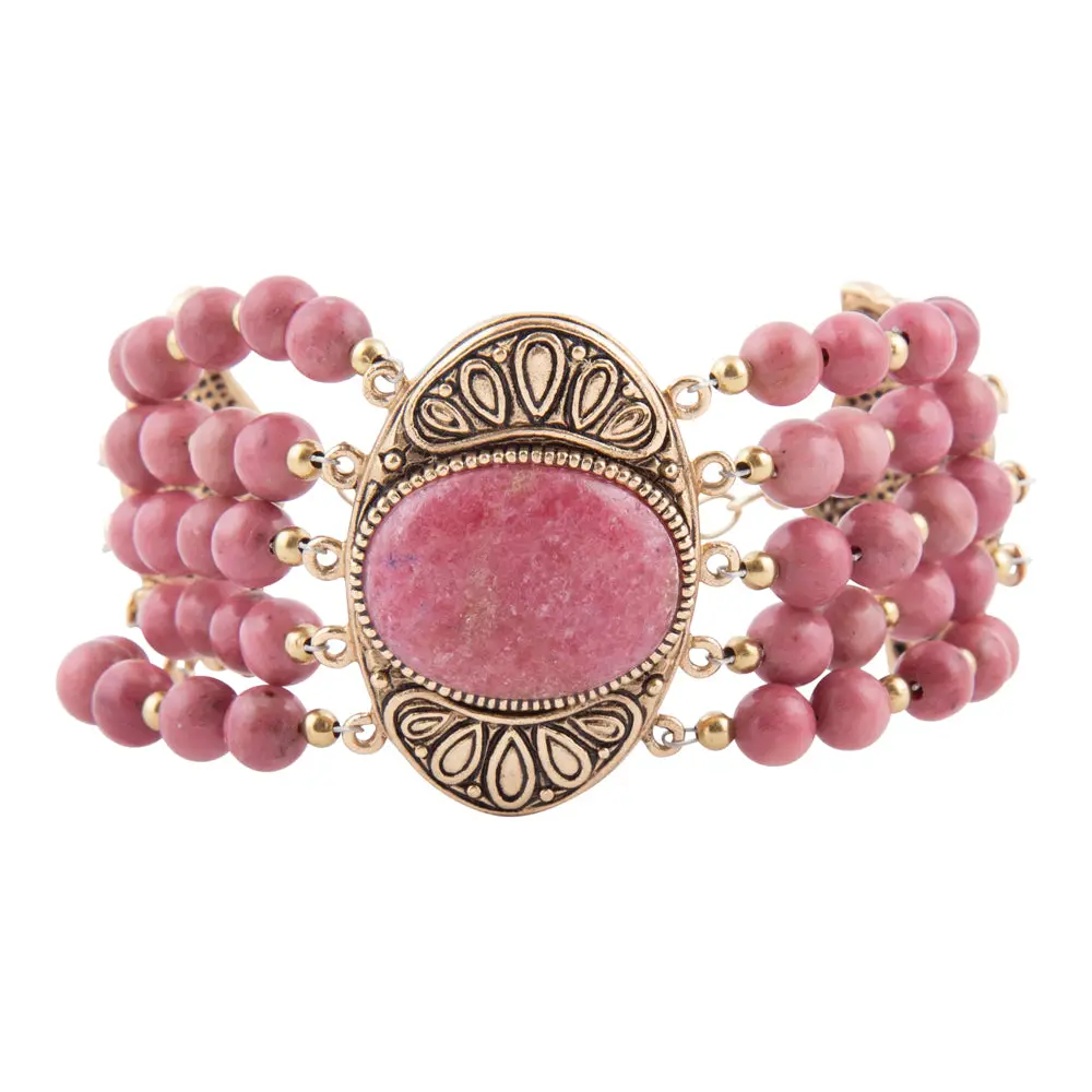 Flamenco Pink Rhodonite Golden Toggle Bracelet