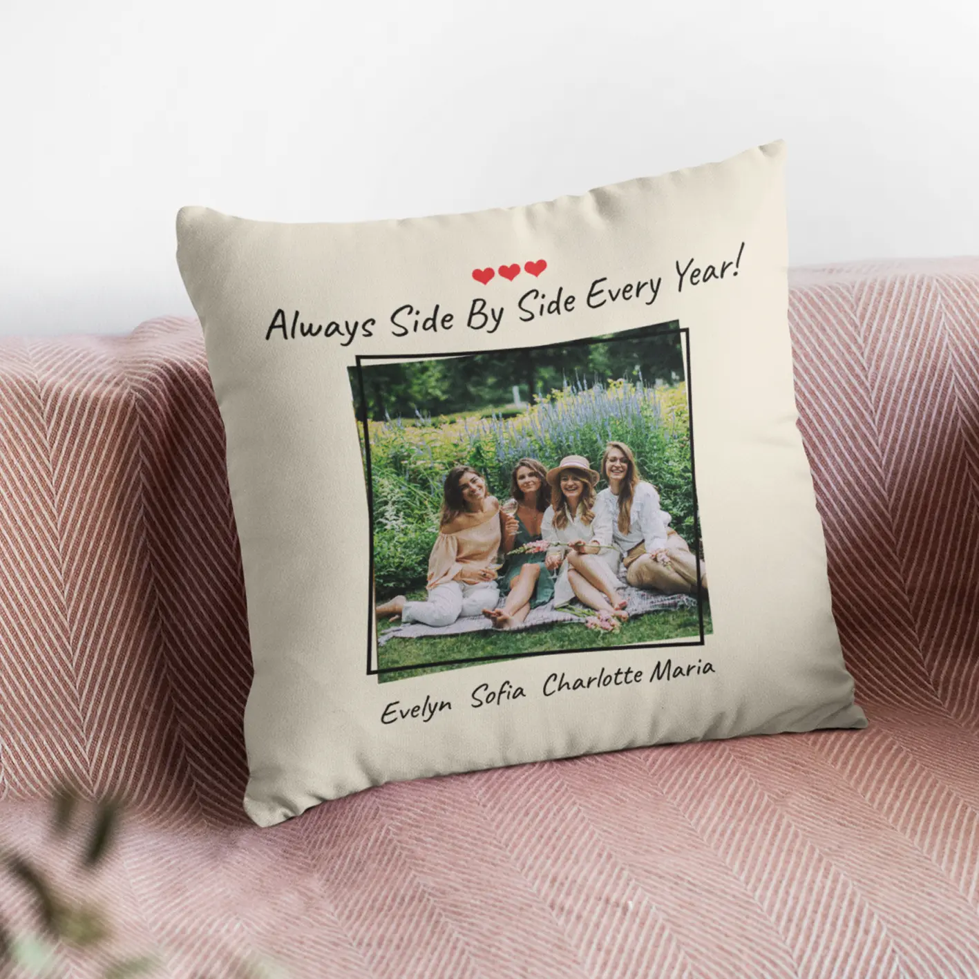 Christmas Gift Best Friends 18" × 18" Personalized Beige Photo Pillow
