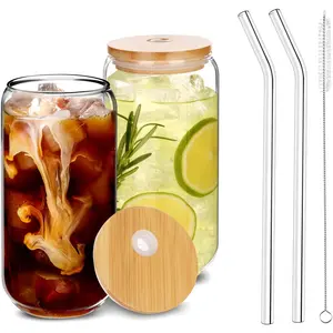Drinking Glasses with   and Glass Straw 2 count Set - 16oz Glass Cups with  and Straws, Iced Coffee Glasses, Ideal for , , ,  1 Cleaning Brushes