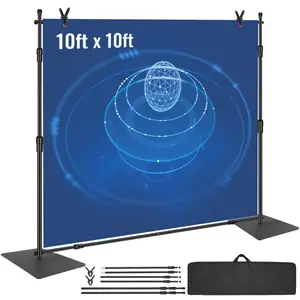 VEVOR 10x10 ft Large Size Portable Durable Pipe and Drape Kit, Heavy-Duty Backdrop Stand with Stable Carbon Steel Base, Adjustable Support, 6 Clamps, Carry Bag and Accessories for Wedding, Photography