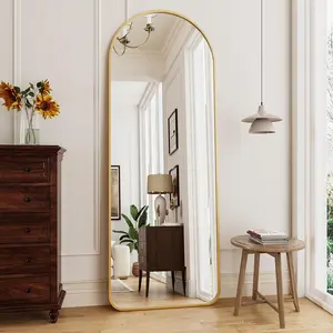 64" x 21" Rounded Corners Mirror Full Length, Rounded Corners Arched Floor Mirror with Stand, Long Body Mirror Hanging or Leaning, Full Length Wall Mirror with Aluminum Frame for Lving Room Bedroom, Black